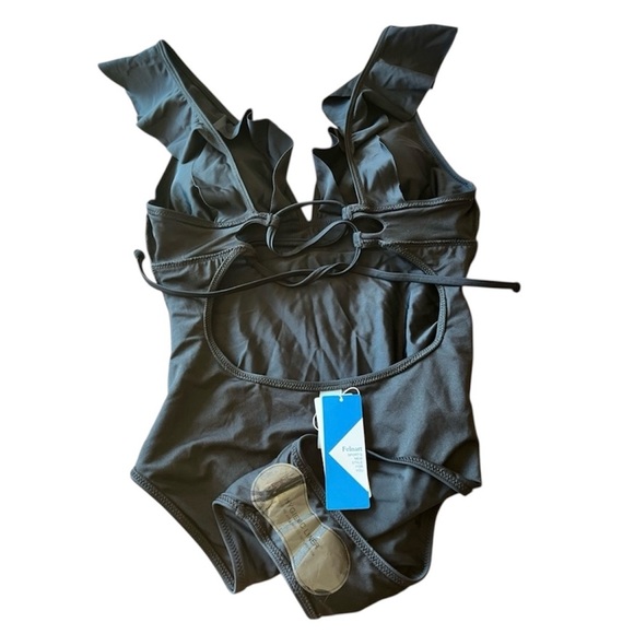 Felnart Swimsuit Ruffled V Neck Lace Up Monokini Tummy Control Size S - Picture 6 of 7